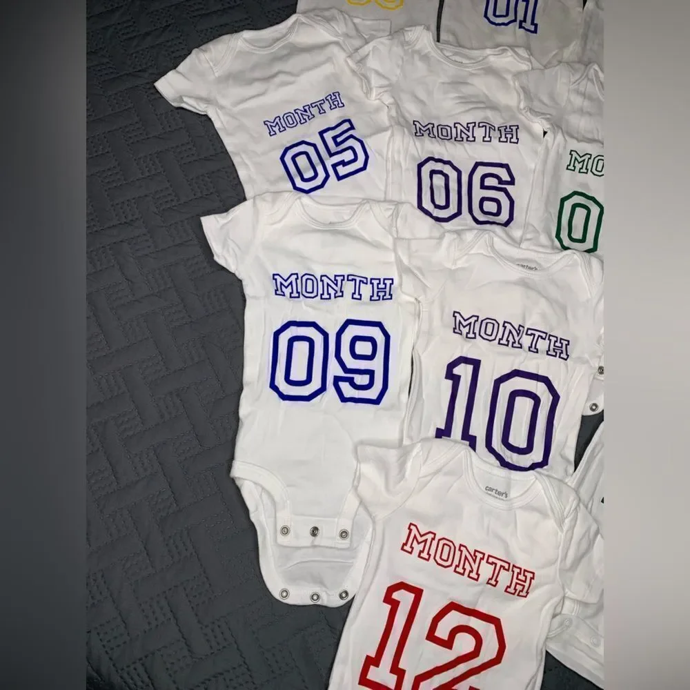 White Monthly Milestone Baby Bodysuit Set